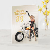 89番目の誕生日カードとバイクの女の子 カード (黄色い花)