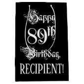 89番目の誕生日: ファンシー、スクリプエレガントト+名前をカスタムする ミディアムペーパーバッグ (正面)