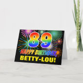 89誕生日はっきりした:,おもしろい,花火,虹89 カード (正面)
