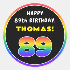 89誕生日カラフル：レインボー# 89,名前をカスタムする ラウンドシール