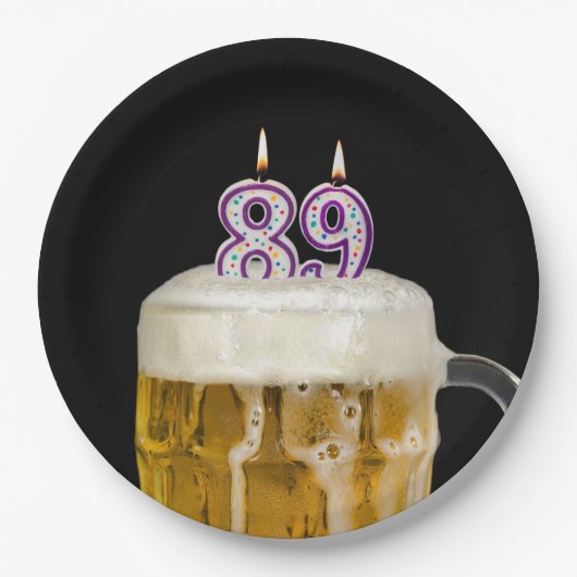 89誕生日ビールオンブラック紙プレート ペーパープレート (正面)