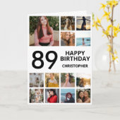 89誕生日フォトコラージュ13枚白黒 カード (黄色い花)