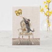 89誕生日風船とタビー猫 カード (黄色い花)