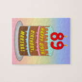 89誕生日:おもしろいケーキとキャンドル+名前をカスタムする ジグソーパズル (横)