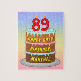 89誕生日:おもしろいケーキとキャンドル+名前をカスタムする ジグソーパズル