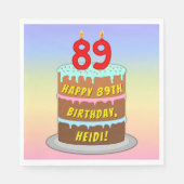 89誕生日:おもしろいケーキとキャンドル+名前をカスタムする スタンダードランチョンナプキン (正面)