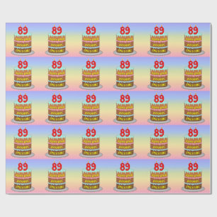 89誕生日:おもしろいケーキとキャンドル+名前をカスタムする ラッピングペーパー