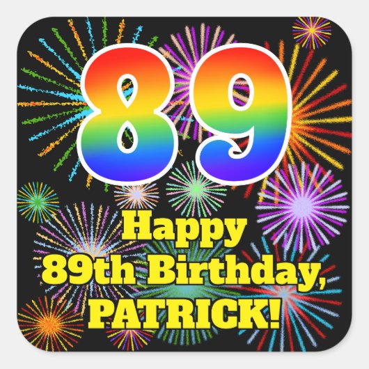 89誕生日:おもしろい花火ルック、虹# 89 スクエアシール (正面)