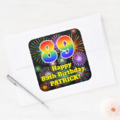 89誕生日:おもしろい花火ルック、虹# 89 スクエアシール (封筒)