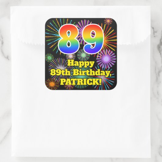 89誕生日:おもしろい花火ルック、虹# 89 スクエアシール (バッグ)