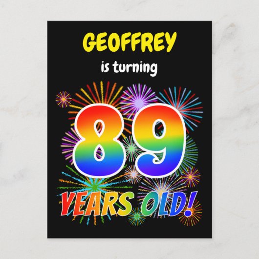 89誕生日-おもしろい花火、レインボールック"89" ポストカード (正面)