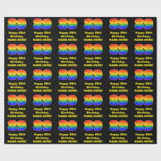 89誕生日:おもしろい、カラフルレインボーインスパイア# 89 ラッピングペーパー (シーム)