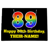 89誕生日~おもしろい, カラフル, 鮮やか, Rainbow 89 ラージペーパーバッグ (正面)