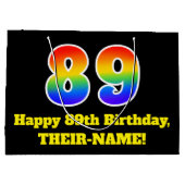 89誕生日~おもしろい, カラフル, 鮮やか, Rainbow 89 ラージペーパーバッグ (裏面)