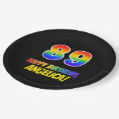 89誕生日:はっきりした,おもしろい,シンプル虹, 89 ペーパープレート (アングル)