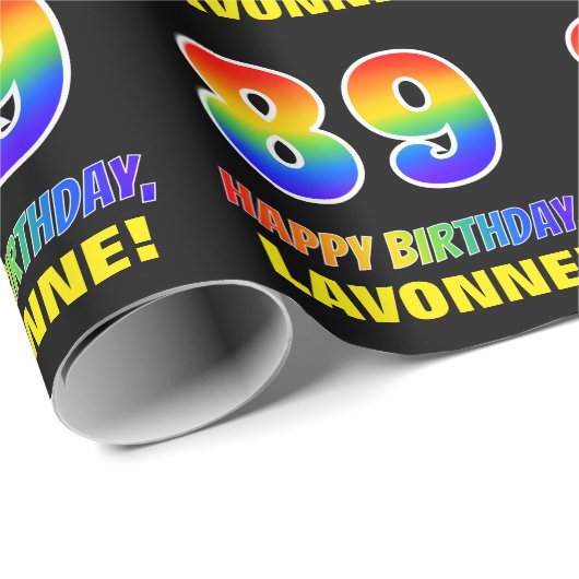 89誕生日:はっきりした,おもしろい,シンプル虹， 89 ラッピングペーパー (ロールコーナー)