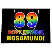 89誕生日:はっきりした,おもしろい,シンプル虹， 89 ラージペーパーバッグ (正面)