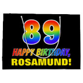 89誕生日:はっきりした,おもしろい,シンプル虹， 89 ラージペーパーバッグ (裏面)