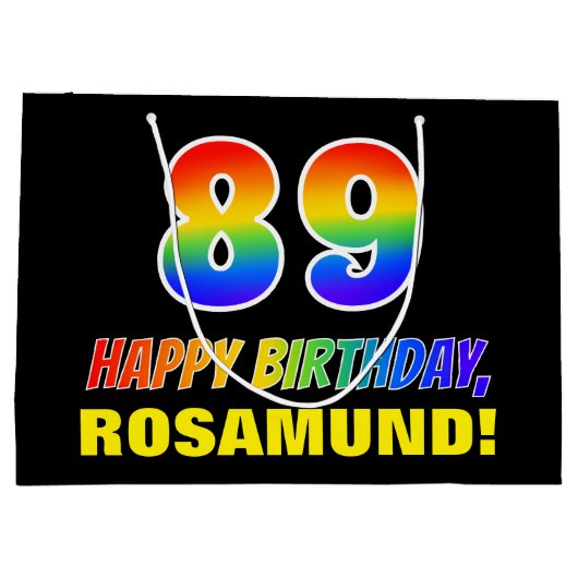 89誕生日:はっきりした,おもしろい,シンプル虹， 89 ラージペーパーバッグ (裏面)