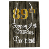 89誕生日:エレガントフェイク金ゴールドルック#,フェイク Wood ミディアムペーパーバッグ (正面)