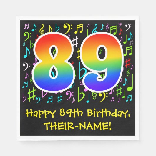 89誕生日-カラフル音楽シンボル, Rainbow 89 スタンダードランチョンナプキン (正面)