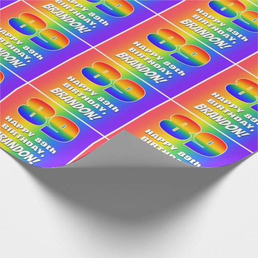 89誕生日: カラフル、おもしろいレインボーパターン# 89 ラッピングペーパー (角)
