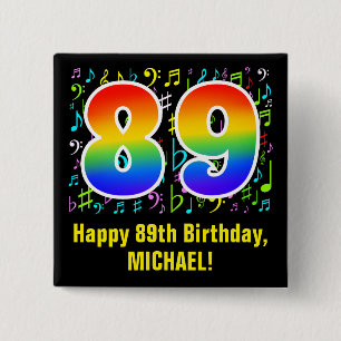 89誕生日:カラフルMusic Symbols, Rainbow 89 缶バッジ