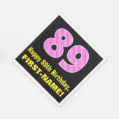 89誕生日:ピンクストライプ色のハートと"89" +名前 スタンダードランチョンナプキン (角)