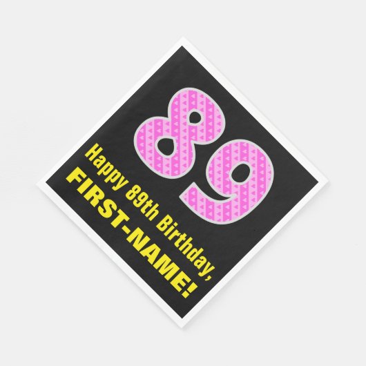 89誕生日:ピンクストライプ色のハートと"89" +名前 スタンダードランチョンナプキン (角)