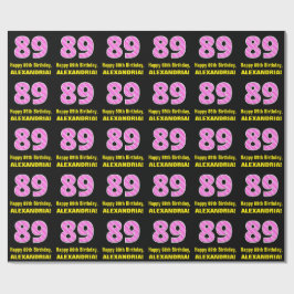89誕生日：ピンクストライプ色のハートと"89" +名前 ラッピングペーパー