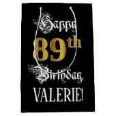 89誕生日~ファンシースクリプト;フェイク金ゴールド検索;名前 ミディアムペーパーバッグ (正面)