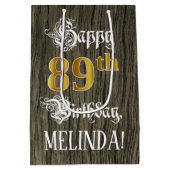 89誕生日:フェイク金ゴールドルック&ウッドフェイクパターン ミディアムペーパーバッグ (裏面)