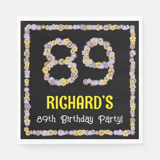 89誕生日:フローラ花数名前をカスタムする スタンダードランチョンナプキン (正面)