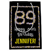 89誕生日:フローラ花数名前をカスタムする ミディアムペーパーバッグ (正面)