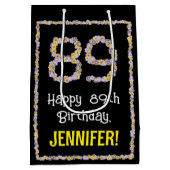 89誕生日:フローラ花数名前をカスタムする ミディアムペーパーバッグ (裏面)