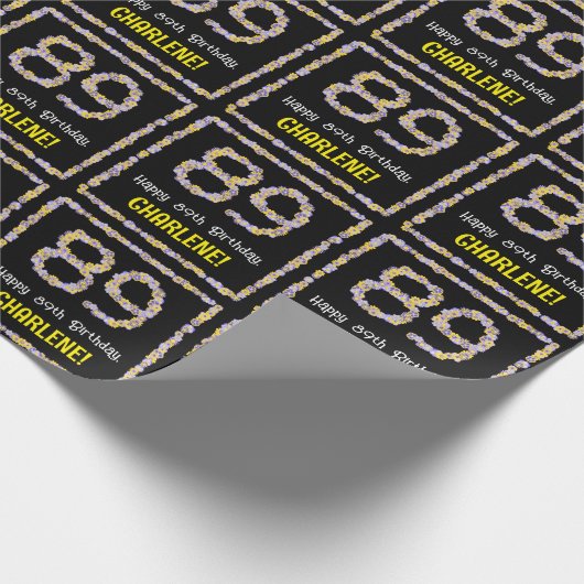 89誕生日:フローラ花数名前をカスタムする ラッピングペーパー (角)