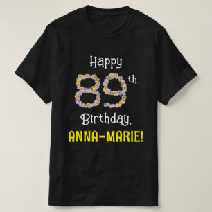 89誕生日:フローラ花数"89" +名前 Tシャツ