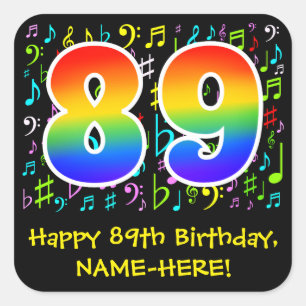 89誕生日:ミュージカラフルックシンボル，レインボー89 スクエアシール