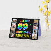 89誕生日:レインボー文字カスタム、写真&名前 カード (黄色い花)