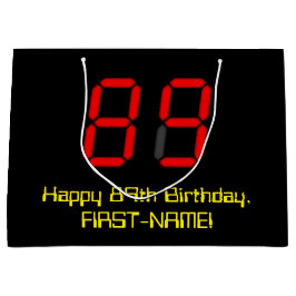 89誕生日:レッドデジタルクロックスタイル"89" +名前 ラージペーパーバッグ