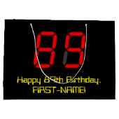 89誕生日:レッドデジタルクロックスタイル"89" +名前 ラージペーパーバッグ (裏面)