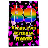 89誕生日：愛するハートパターン、虹# 89 ミディアムペーパーバッグ (正面)