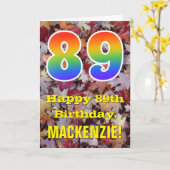 89誕生日、素朴紅葉、レインボー「89」 カード (黄色い花)