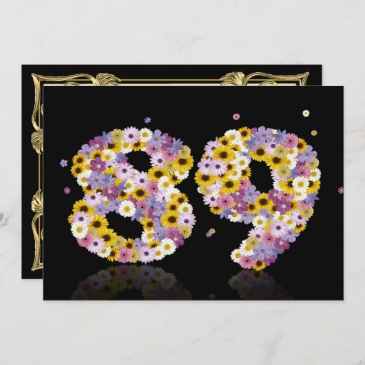 89thバースデーパーティー、花の文字 招待状 (正面/裏面)