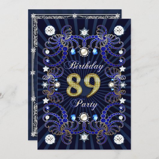 89th誕生日パーティー招待状と宝石の塊 招待状 (正面/裏面)