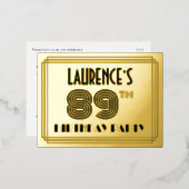 89th誕生日パーティー~アールデコスタイル"89" +名前 箔招待状ポストカード (正面/裏面)