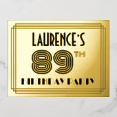 89th誕生日パーティー~アールデコスタイル"89" +名前 箔招待状ポストカード (正面)