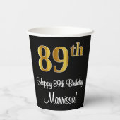 89th誕生日-エレガント豪華なフェイク金ゴールドルック# 紙コップ (裏面)