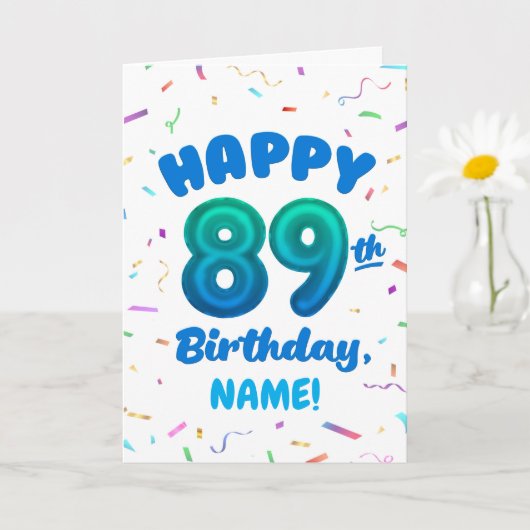 89th Balloon Number Custom Name Birthday Card カード (小さな植物)