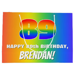 89th Birthday: Colorful, Fun Rainbow Pattern # 89 ラージペーパーバッグ